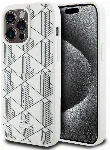 Apple iPhone 15 Pro Max Kılıf Lacoste Orjinal Lisanslı Magsafe Şarj Özellikli PU Deri Görünümlü Kartlıklı Karışık Monogram Desenli Kapak - Beyaz