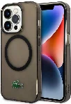 Apple iPhone 15 Pro Max Kılıf Lacoste Orjinal Lisanslı Magsafe Şarj Özellikli Transparan Timsah Logo Baskılı Kapak - Siyah