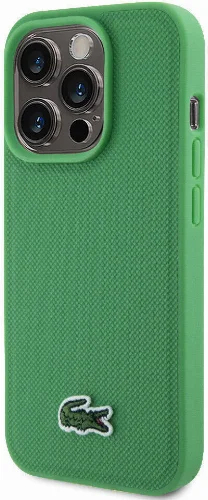 Apple iPhone 15 Pro Max Kılıf Lacoste Orjinal Lisanslı PU Pike Desenli Arka Yüzey İkonik Timsah Dokuma Logolu Kapak - Yeşil