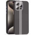 Apple iPhone 15 Pro Max (6.7) ile Uyumlu Kılıf MagSafe Şarj Özellikli Karbon Fiber Görünümlü Gros Kapak - Gri-Siyah