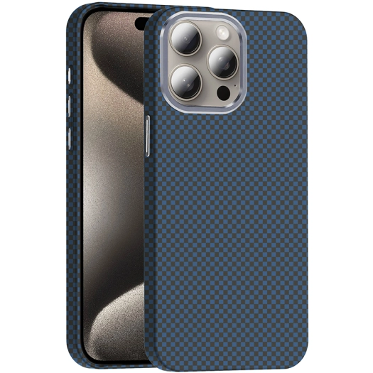 Apple iPhone 15 Pro Max (6.7) ile Uyumlu Kılıf MagSafe Şarj Özellikli Karbon Fiber Görünümlü Gros Kapak - Lacivert