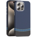 Apple iPhone 15 Pro Max (6.7) ile Uyumlu Kılıf MagSafe Şarj Özellikli Karbon Fiber Görünümlü Gros Kapak - Siyah-Lacivert
