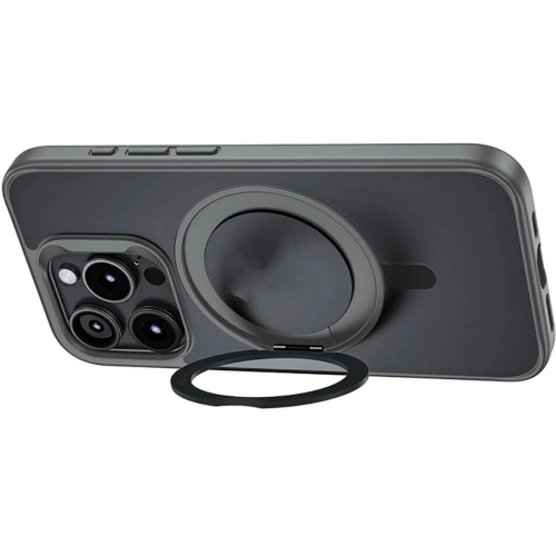 Apple iPhone 15 Pro Max (6.7) Kılıf Magsafe Şarj Özellikli 360° Dönebilen Benks Pop Stand Kapak - Siyah
