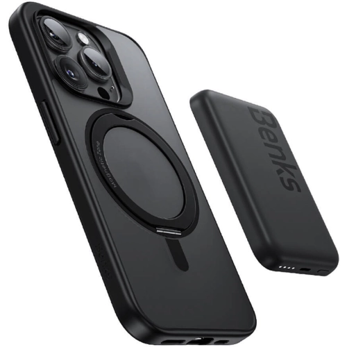 Apple iPhone 15 Pro Max (6.7) Kılıf Magsafe Şarj Özellikli 360° Dönebilen Benks Pop Stand Kapak - Gri