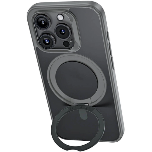 Apple iPhone 15 Pro Max (6.7) Kılıf Magsafe Şarj Özellikli 360° Dönebilen Benks Pop Stand Kapak - Gri