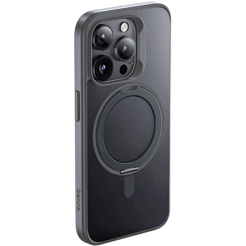 Apple iPhone 15 Pro Max (6.7) Kılıf Magsafe Şarj Özellikli 360° Dönebilen Benks Pop Stand Kapak - Gri