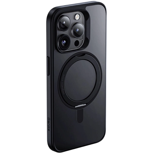 Apple iPhone 15 Pro Max (6.7) Kılıf Magsafe Şarj Özellikli 360° Dönebilen Benks Pop Stand Kapak - Siyah