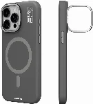 Apple iPhone 15 Pro Max (6.7) Kılıf Magsafe Şarj Özellikli Kamera Standlı Silikon Youngkit Bitty Cream Kapak - Gri