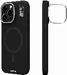 Apple iPhone 15 Pro Max (6.7) Kılıf Magsafe Şarj Özellikli Kamera Standlı Silikon Youngkit Bitty Cream Kapak - Siyah