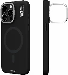 Apple iPhone 15 Pro Max (6.7) Kılıf Magsafe Şarj Özellikli Kamera Standlı Silikon Youngkit Bitty Cream Kapak - Siyah