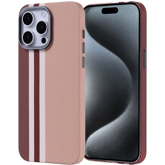 Apple iPhone 15 Pro Max (6.7) Kılıf Magsafe Şarj Özellikli Karbon Fiber Görünümlü Zore Nekst Kapak - Gold