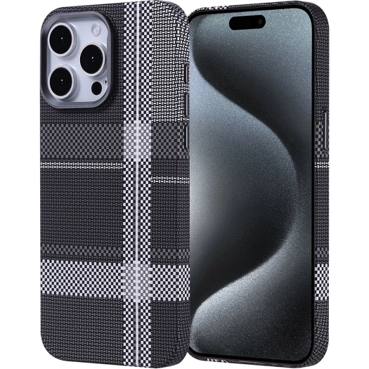 Apple iPhone 15 Pro Max (6.7) Kılıf Magsafe Şarj Özellikli Karbon Fiber Görünümlü Zore Nekst Kapak - Gri-Siyah