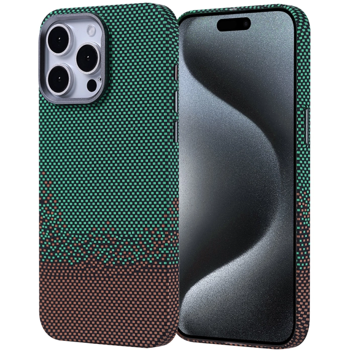 Apple iPhone 15 Pro Max (6.7) Kılıf Magsafe Şarj Özellikli Karbon Fiber Görünümlü Zore Nekst Kapak - Yeşil