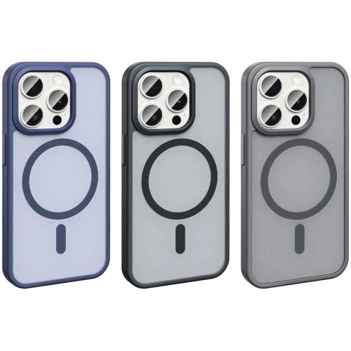Apple iPhone 15 Pro Max (6.7) Kılıf Magsafe Şarj Özellikli Renkli Mat Arka Yüzey Sio Kapak - Gri