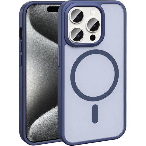 Apple iPhone 15 Pro Max (6.7) Kılıf Magsafe Şarj Özellikli Renkli Mat Arka Yüzey Sio Kapak - Lacivert