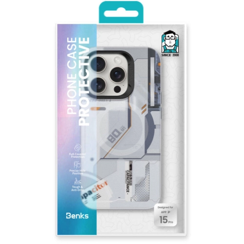 Apple iPhone 15 Pro Max (6.7) Kılıf MagSafe Şarj Özellikli Mekanik Tasarımlı Benks Perspective Serisi Kapak - Beyaz