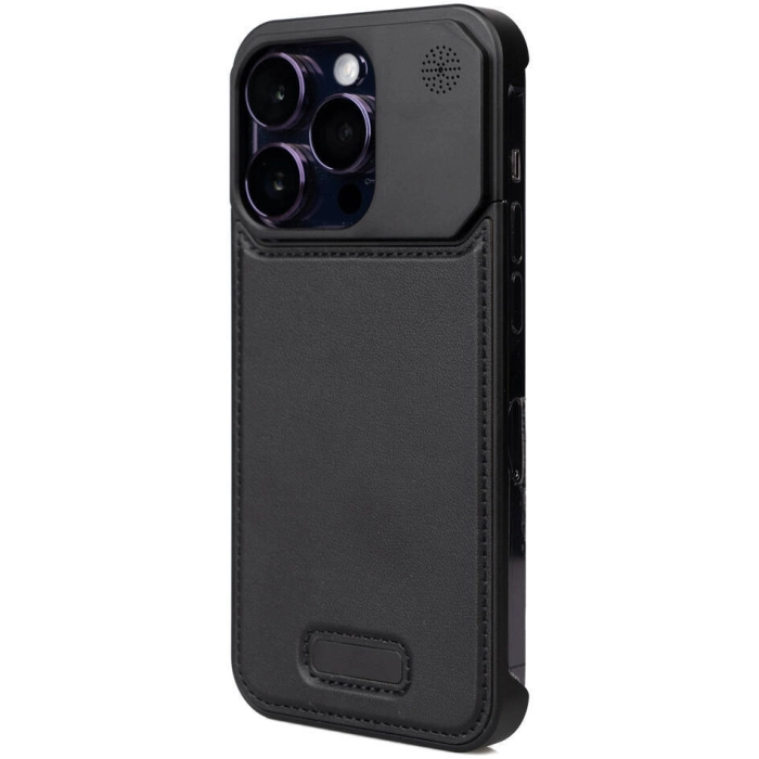 Apple iPhone 15 Pro Max (6.7) Kılıf Magsafe Şarj Özellikli Mekanizmalı Koku Hazneli Zore Mostar Kapak - Siyah