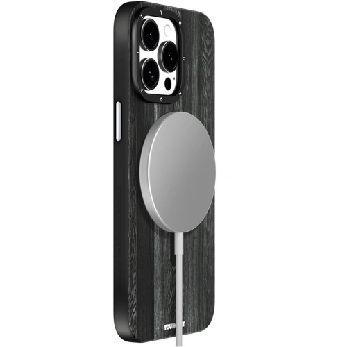 Apple iPhone 15 Pro Max (6.7) Kılıf Magsafe Şarj Özellikli Sararmaya Dayanıklı Youngkit Wood Forest Serisi Kapak - Gri