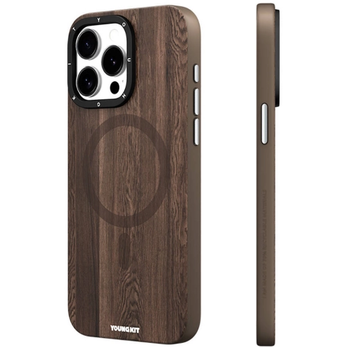 Apple iPhone 15 Pro Max (6.7) Kılıf Magsafe Şarj Özellikli Sararmaya Dayanıklı Youngkit Wood Forest Serisi Kapak - Siyah