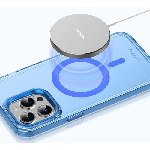 Apple iPhone 15 Pro Max (6.7) Kılıf Magsafe Şarj Özellikli Saydam Arka Yüzey Recci Crystal Color Serisi Kapak - Siyah