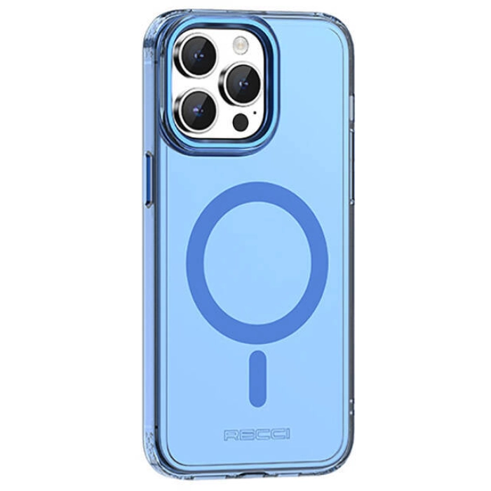 Apple iPhone 15 Pro Max (6.7) Kılıf Magsafe Şarj Özellikli Saydam Arka Yüzey Recci Crystal Color Serisi Kapak - Mavi