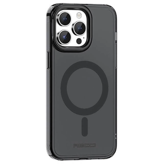 Apple iPhone 15 Pro Max (6.7) Kılıf Magsafe Şarj Özellikli Saydam Arka Yüzey Recci Crystal Color Serisi Kapak - Siyah