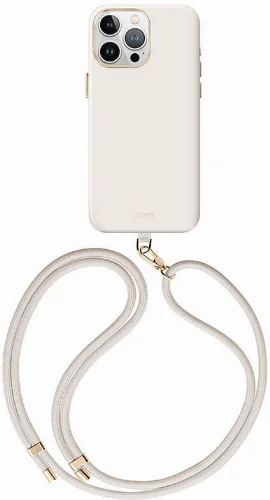Apple iPhone 15 Pro Max (6.7) Kılıf Magsafe Şarj Özellikli Soft Pürüzsüz Yüzey Askı İpli Coehl Creme Kapak - Krem