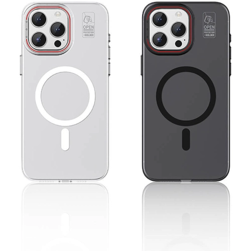 Apple iPhone 15 Pro Max (6.7) Kılıf Magsafe Şarj Özellikli Standlı Metal Kamera Çerçeveli Mat Recci Glaze Serisi Kapak - Beyaz