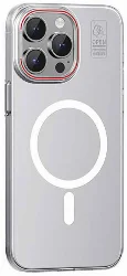 Apple iPhone 15 Pro Max (6.7) Kılıf Magsafe Şarj Özellikli Standlı Metal Kamera Çerçeveli Mat Recci Glaze Serisi Kapak - Beyaz