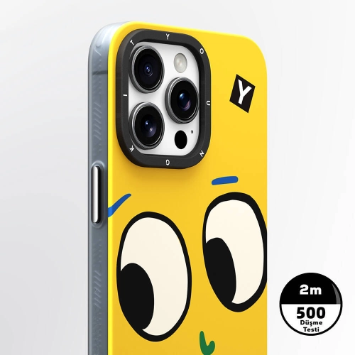 Apple iPhone 15 Pro Max (6.7) Kılıf Magsafe Şarj Özellikli Sunshine Tasarımlı Youngkit Daily Happy Serisi Kapak - Siyah-Sarı