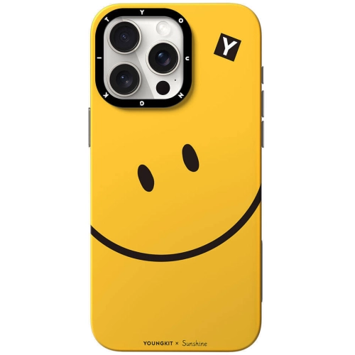 Apple iPhone 15 Pro Max (6.7) Kılıf Magsafe Şarj Özellikli Sunshine Tasarımlı Youngkit Daily Happy Serisi Kapak - Siyah-Sarı