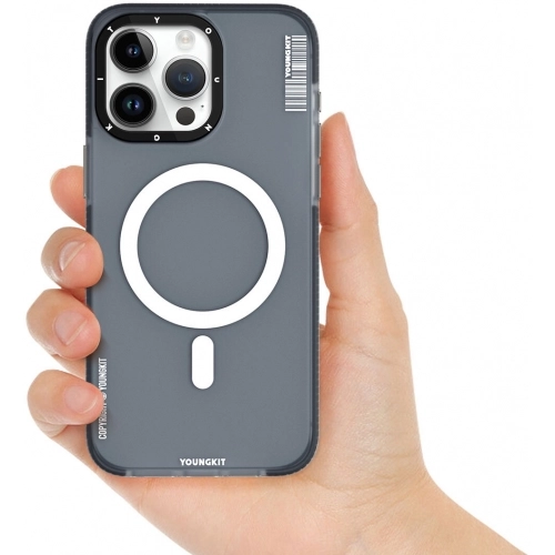 Apple iPhone 15 Pro Max Kılıf Magsafe Şarj Özellikli Youngkit Colored Sand Serisi Kapak - Siyah