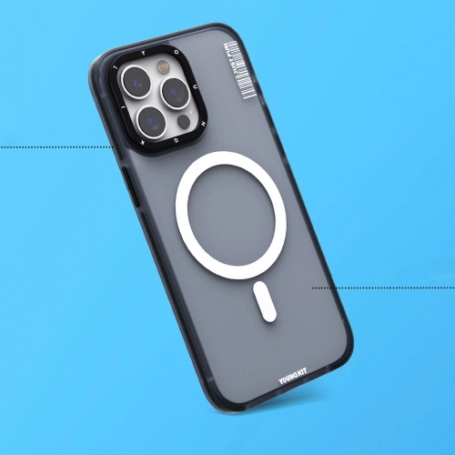 Apple iPhone 15 Pro Max Kılıf Magsafe Şarj Özellikli Youngkit Colored Sand Serisi Kapak - Siyah