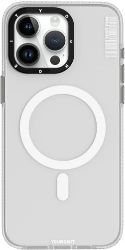 Apple iPhone 15 Pro Max Kılıf Magsafe Şarj Özellikli YoungKit Crystal Color Serisi Kapak - Beyaz