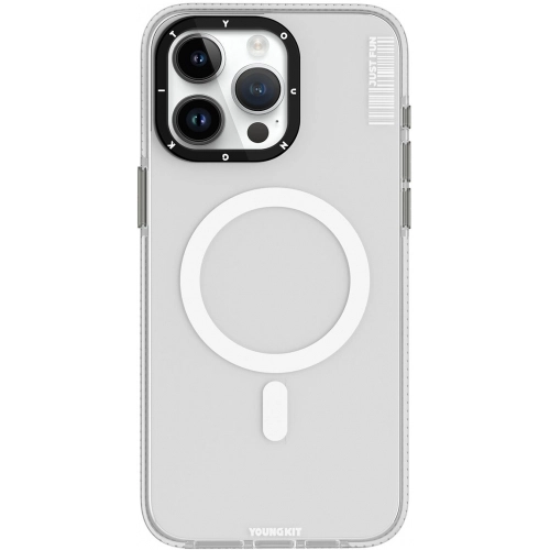 Apple iPhone 15 Pro Max Kılıf Magsafe Şarj Özellikli YoungKit Crystal Color Serisi Kapak - Beyaz
