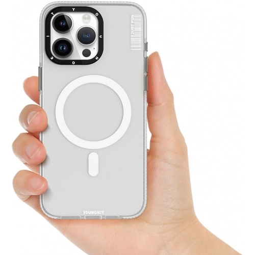 Apple iPhone 15 Pro Max Kılıf Magsafe Şarj Özellikli YoungKit Crystal Color Serisi Kapak - Siyah