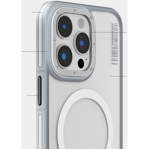 Apple iPhone 15 Pro Max Kılıf Magsafe Şarj Özellikli Youngkit Rock Sand Serisi Kapak - Gri