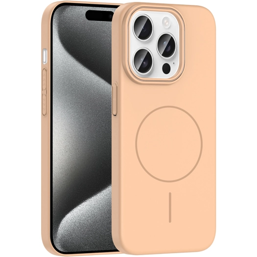 Apple iPhone 15 Pro Max (6.7) ile Uyumlu Kılıf Magsafe Şarj Özellikli Ruby Silikon Kapak - Desert Titanyum