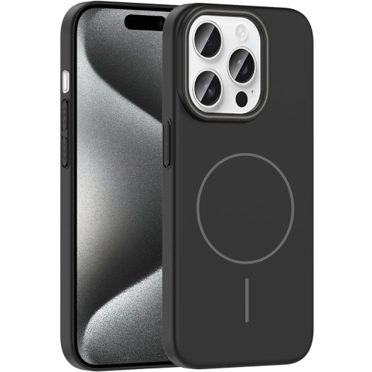 Apple iPhone 15 Pro Max (6.7) ile Uyumlu Kılıf Magsafe Şarj Özellikli Ruby Silikon Kapak - Siyah