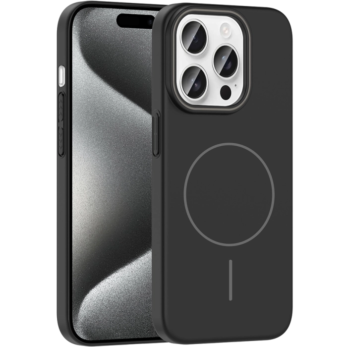 Apple iPhone 15 Pro Max (6.7) ile Uyumlu Kılıf Magsafe Şarj Özellikli Ruby Silikon Kapak - Siyah