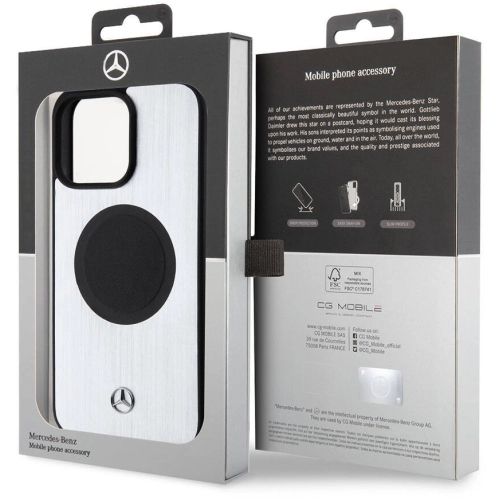 Apple iPhone 15 Pro Max (6.7) Kılıf Mercedes Benz Orjinal Lisanslı Magsafe Şarj Özellikli Alüminyum Arka Yüzey Metal Yıldız Logolu Kapak - Gümüş