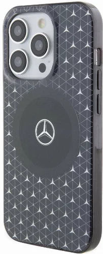 Apple iPhone 15 Pro Max (6.7) Kılıf Mercedes Benz Orjinal Lisanslı Magsafe Şarj Özellikli Çift Katmanlı Mini Yıldız Desenli Kapak - Siyah