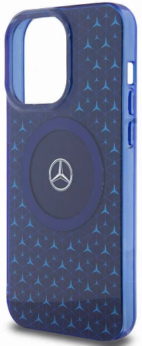 Apple iPhone 15 Pro Max (6.7) Kılıf Mercedes Benz Orjinal Lisanslı Magsafe Şarj Özellikli Çift Katmanlı Mini Yıldız Desenli Kapak - Mavi