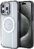 Apple iPhone 15 Pro Max (6.7) Kılıf Mercedes Benz Orjinal Lisanslı Magsafe Şarj Özellikli Çift Katmanlı Paralel Çizgi Desenli Kapak - Beyaz