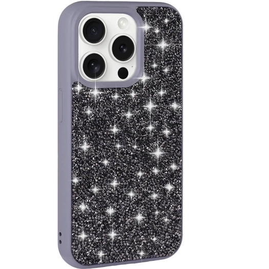 Apple iPhone 15 Pro Max Kılıf Parlak Taşlı Tasarım Zore Pırlanta Kapak - Gri