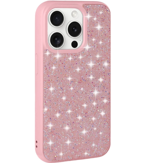 Apple iPhone 15 Pro Max Kılıf Parlak Taşlı Tasarım Zore Pırlanta Kapak - Pembe