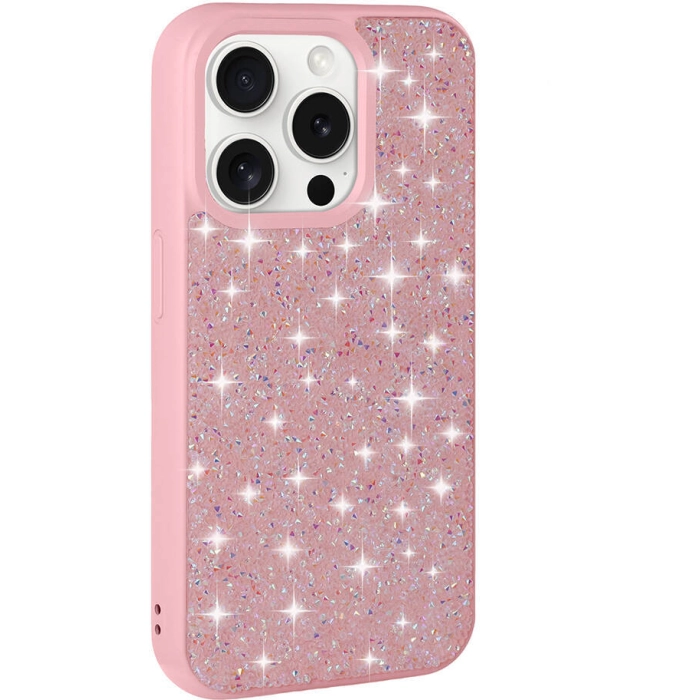 Apple iPhone 15 Pro Max Kılıf Parlak Taşlı Tasarım Zore Pırlanta Kapak - Pembe