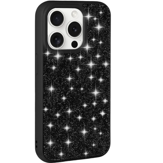 Apple iPhone 15 Pro Max Kılıf Parlak Taşlı Tasarım Zore Pırlanta Kapak - Siyah