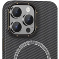 Apple iPhone 15 Pro Max (6.7) Kılıf Recci Machinist Serisi Magsafe Şarj Özellikli Magnetik Karbon Kapak - Gri