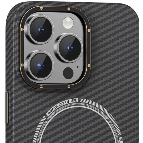 Apple iPhone 15 Pro Max (6.7) Kılıf Recci Machinist Serisi Magsafe Şarj Özellikli Magnetik Karbon Kapak - Gri